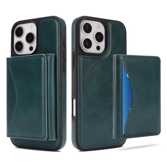 Case for iPhone 14 Pro Wallet Case with Detachable Folio Card Holder [RFID Blocking], Kickstand, Magnetic Back Case Compatible with Mag-Safe, Protective Cover for iPhone 14 Pro, Green