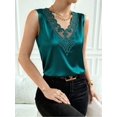 thumbnail image 4 of Women's Satin Contrast Lace V Neck Sleeveless Blouse Appliques Summer Tank Tops Green S, 4 of 7