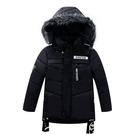 

EHTMSAK Children Boy Girl Hooded Jackets Toddler Baby Faux Fur Pockets Long Sleeve Outerwear Zip Up Fall Winter Coat Black 1Y-6Y 100/L