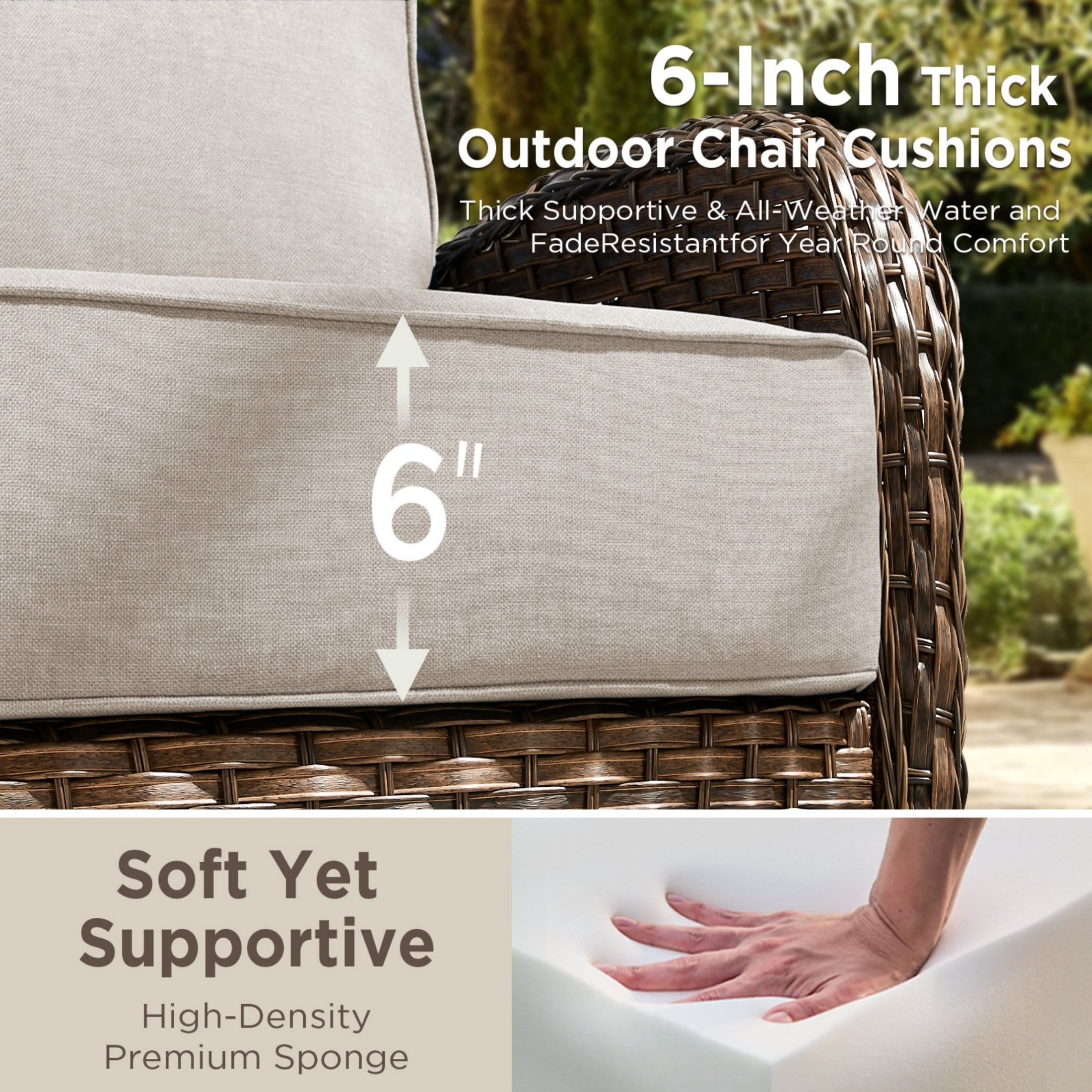 Unnifurnzi 5 Pieces Patio Furniture Set-6'' Thick Cushions Outdoor Furniture with Swivel Rocker Chairs Outdoor Couch and Ottomans Wicker Patio Furniture for Deck Porch Garden Poolside-Brown/Beige