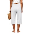 thumbnail image 2 of Women’s Waffle Capirs - Summer Straight Leg Elastic Waist Waist Bottoms - Loose Comfy Beach Vacation Casual Trousers, 2 of 5