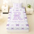 thumbnail image 3 of Manfei Romantic Sweet Bowknot Letter R Monogrammed Twin Sheet Sets 3pcs for Kids Teens,Dreamy Purple Initial Bow Bedding for Girls Women,Super Cozy Room Decor, 3 of 5