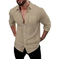 thumbnail image 3 of Bxsruta Shirts for Men, Men's Solid Polyester Long Sleeve Lapel Button Pocket Shirt Breathable Knit Top, 3 of 8