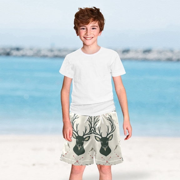Deer Face Leaves Boys Swim Trunks Boardshorts Swimsuit Quick Dry Board Shorts Bathing Suit 2-12T