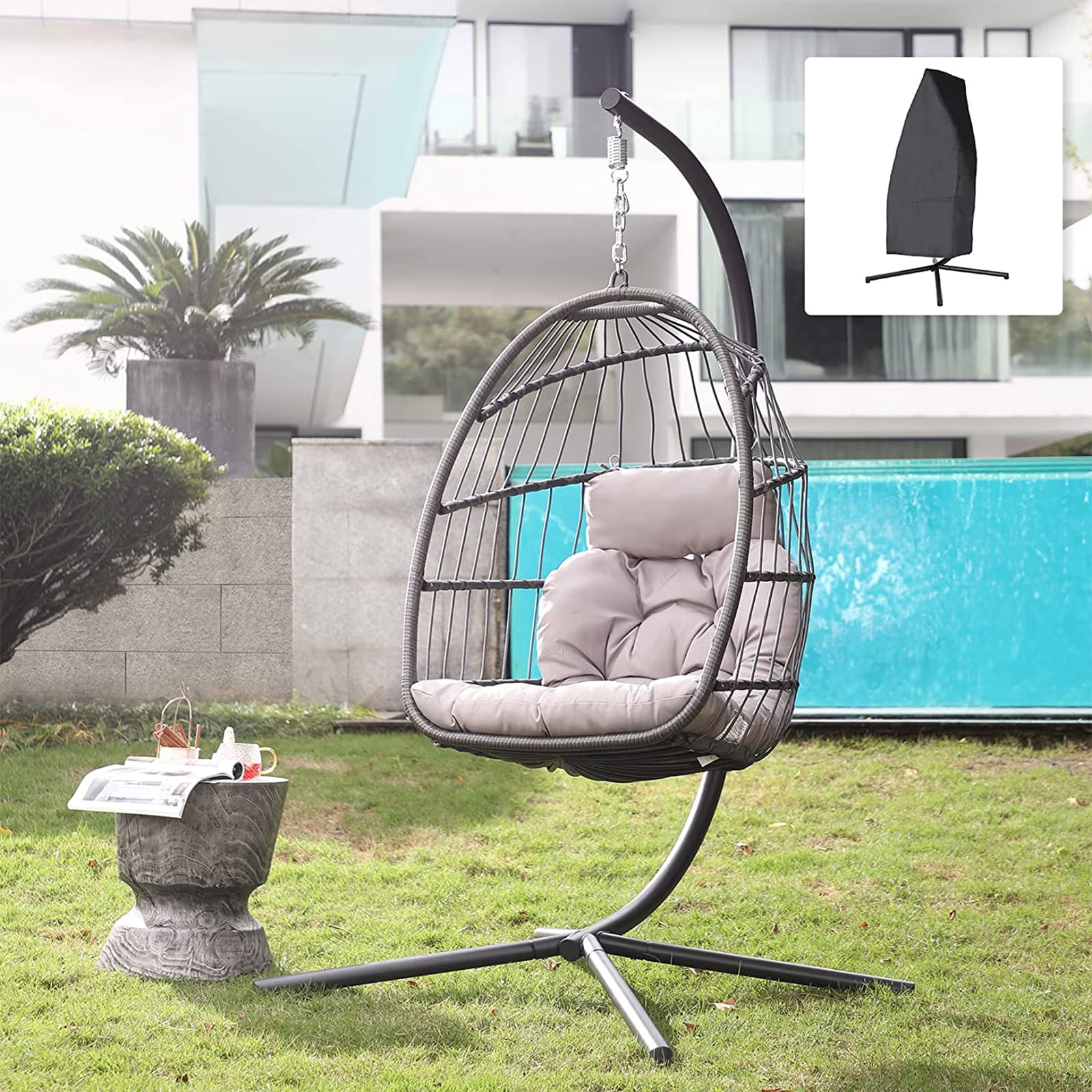 grey rattan pod chair