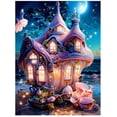 thumbnail image 1 of Château de Nuit Coquillage Paysage Fantastique Maison de Champignon Brodée Carrée Ronde, 30*40 cm, Cadre Non Inclus., 1 of 3