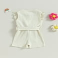 thumbnail image 4 of Toddler Baby Girl Clothes Rompers Ribbed Ruffle Sleeveless Button Belted Romper Short Jumpsuit Summer Outfit Brick Red 12-18 Months, 4 of 7