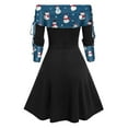 thumbnail image 3 of Lilgiuy Women Autumn Christmas Printing Causal Off-The-Shoulder Button Long Sleeve Vacation Dress Black Fall for 2022 Spring Winter, 3 of 4