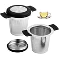 thumbnail image 1 of 2pcs Tea Strainers for Loose Tea, Stainless Steel Tea Infuser Mesh Basket Filter Diffuser Holder with Double Handle Large Capacity Tea Steeper for Teapots, Cups, Mugs (Black), 1 of 7