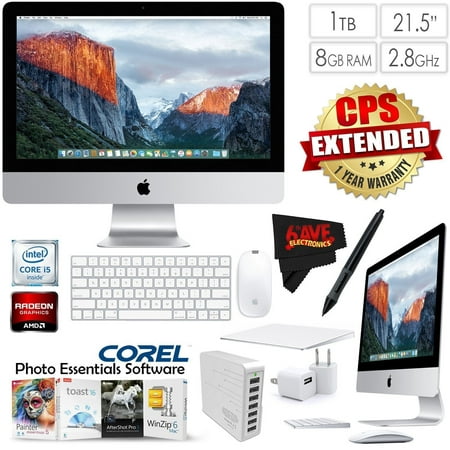 6Ave Apple iMac MK442LL/A 21.5-Inch Desktop 2.8GHz 8GB RAM 1TB HDD + Universal Stylus for Tablets + Travel USB 5V Wall Charger for iPhone/iPad (White)