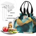 thumbnail image 4 of Teal Gold Marble Drawstring Lunch Bag Women - Drawstring Lunch Bag Insulated for Work Office - Stain-Resistant Large Lunchbags for Women with Multi-Pockets, 4 of 6