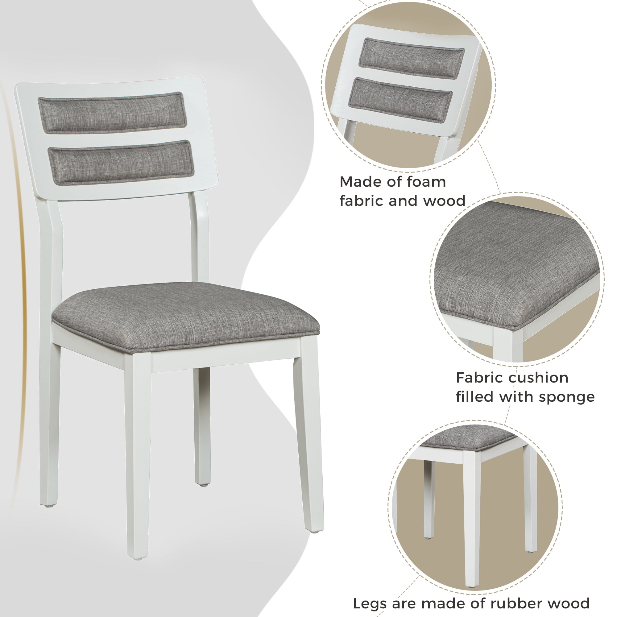 Howcool Classic Traditional 6-Piece Dining Set, Table, 4 Upholstered Chairs & Bench, White + Gray