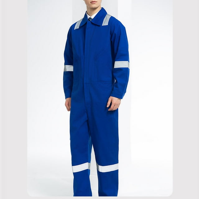 Coveralls for Men, Collared Long Sleeve Work Jumpsuits, Men's Safety Overalls with Multiple Pockets High Visibility Reflective Work Suit