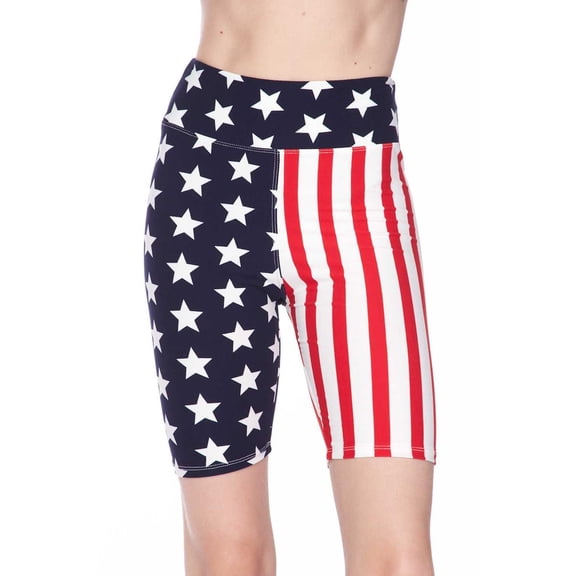 Buttery Soft USA Flag High Waist Biker Shorts - 3 Inch Waist (One Size Regular,Blue)