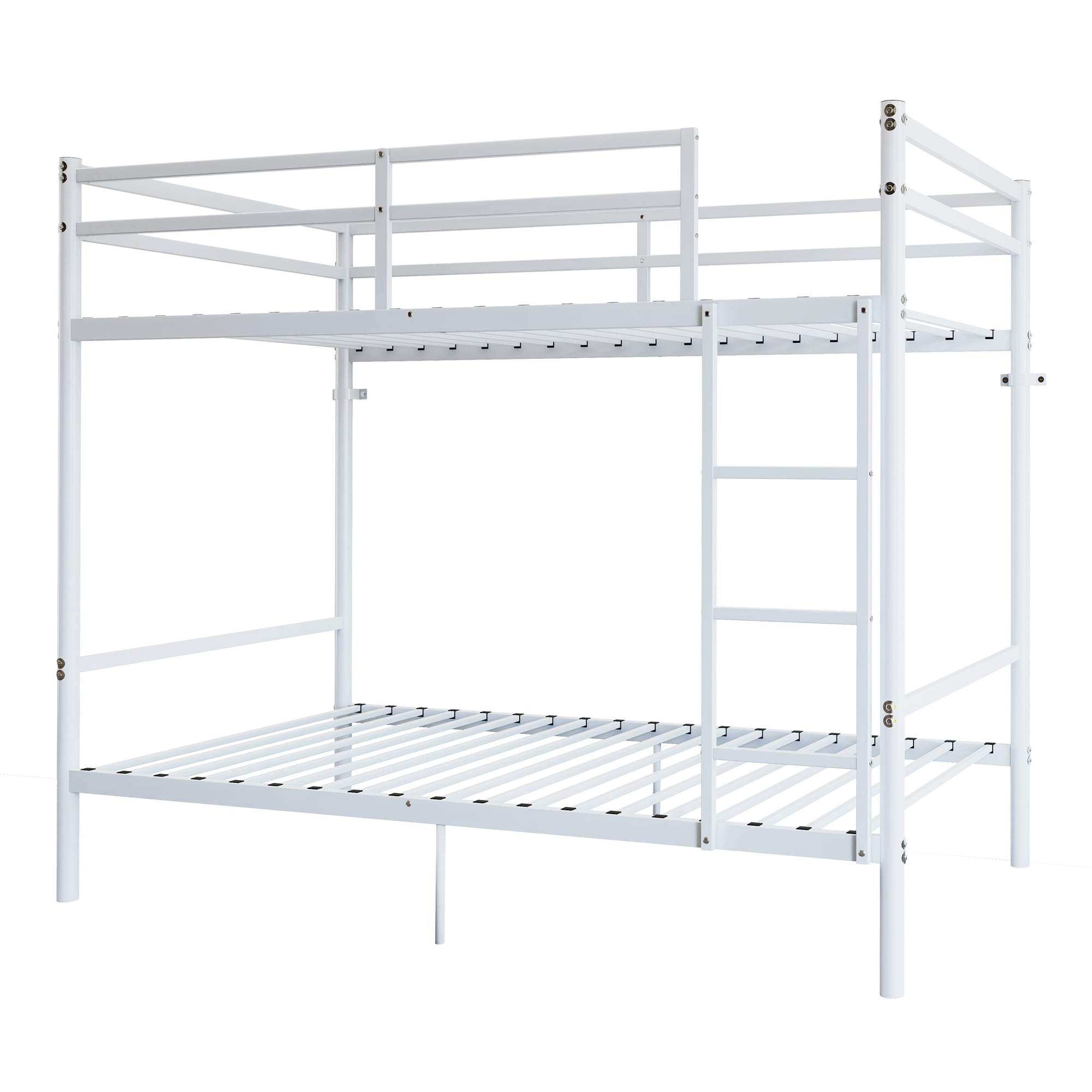 Leumius Metal Bunk Bed Twin Over Twin, Heavy Duty Bunk with High Guardrail and Safety Entrance Design, Under-Bed Storage Space, Easy Assembly, Noise Free,White