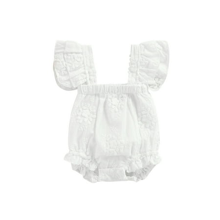 

Amuver Baby Girl s Romper Embroidered Flower Pattern Ruffle Sleeveless Square Neck Snap Crotch Infant Girl Bodysuit
