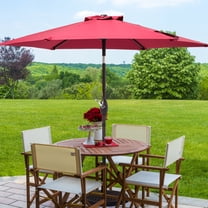 CHYVARY 7.5 FT Outdoor Patio Shade Table Market Umbrella with Tilt Button for Deck, Garden and Pool, Wine Red