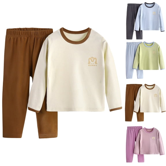 Cethrio Boys Girls Pajama Sets, Soft Long Sleeve 2 Piece Tops and Pants Set Beige Size 2-10 T