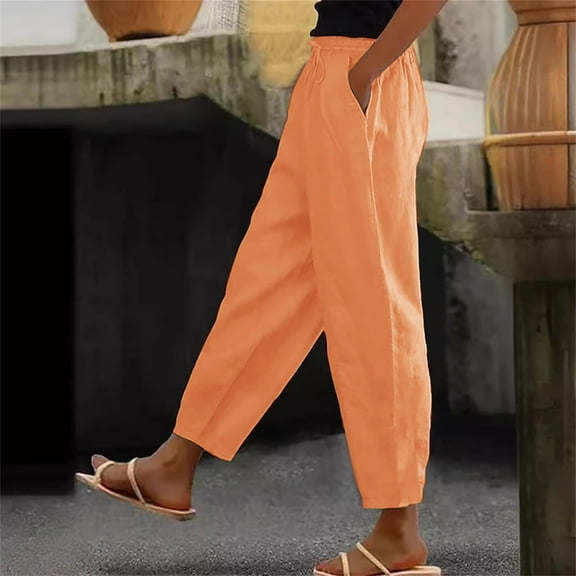 Tnhcen Women's Drawstring Elastic Waist Casual Pants - Straight Leg Pocket Design Straight-Leg Trousers for Women (S-5XL) Plus Size Comfortable Trouser with Elastic Waistband