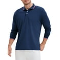 thumbnail image 4 of Men's Classic Regular Fit Solid Color Long Sleeves Business Golf Polo Shirt L Navy Blue, 4 of 6