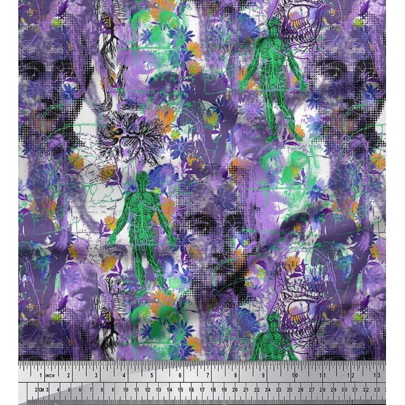 Soimoi Poly Georgette Fabric Human Body & Skull Halloween Decor Fabric Printed Yard 42 Inch Wide