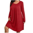 thumbnail image 2 of Fznquz Robe à Manches Longues Grande Taille pour Femmes, Printemps, Rouge, Tricotée, Ligne A, Ample, Col Ras du Cou, Robe de Nuit Unie pour Femmes, 2 of 9