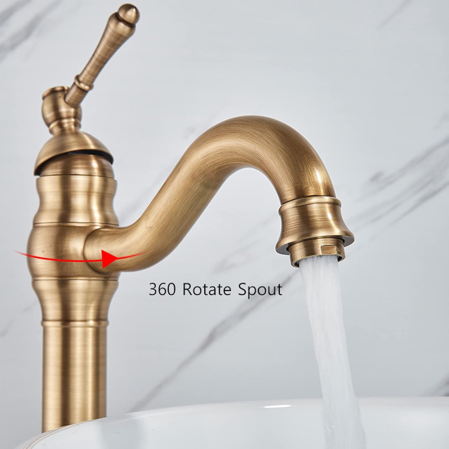 Vintage Bathroom Faucet, 360 Degree Swivel Spout Bathroom Sink Faucet, Cold/Hot Water Basin Tap, Single Handle Bathroom Faucet High, Black
