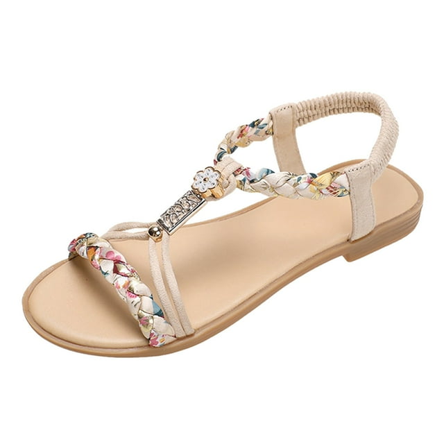 asddcavvf Chaussures pour Femmes Sandales Plates Bout Rond Confortables Sandales Souples Sandales de Plage Plates