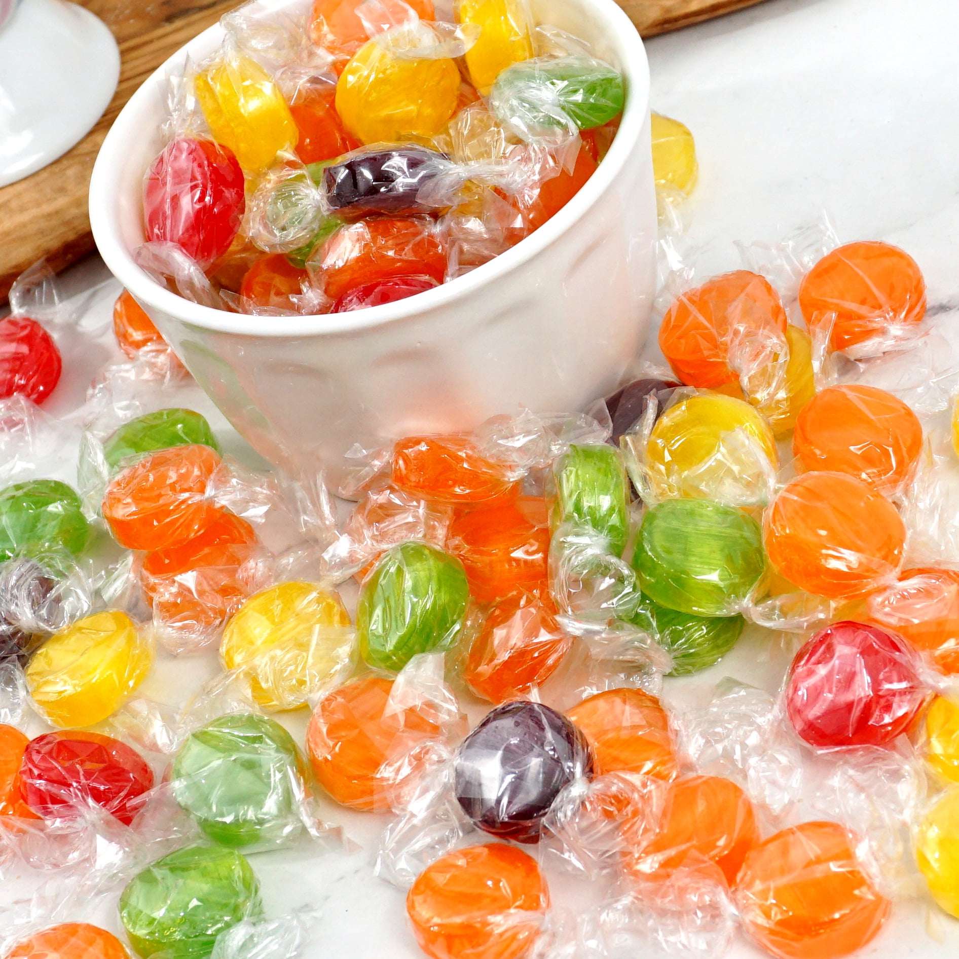 Assorted Fruit Hard Candy, 5 Pound Bulk Candy (Approx. 375 pcs.), Individually Wrapped Hard Candy, Fruit Discs Candy, The Hampton Popcorn & Candy Company