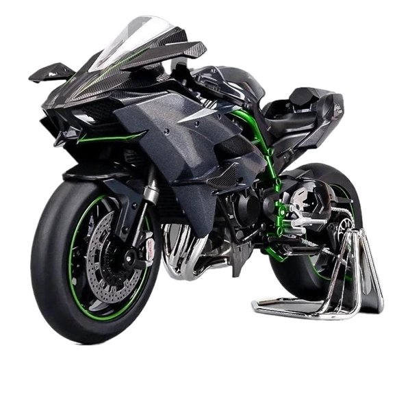 Kawasaki Ninja H2R Diecast Motorcycle Replica: 1:9 Scale Green & Black Alloy Model with Sound-Light Effects, Front Linkage, Wheel Shock Absorption - 22x9x13CM Carbon Fiber Texture Superbike for