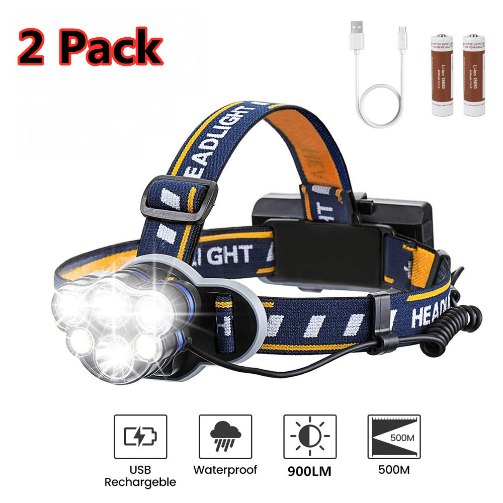 2 Pack LED Headlamp Flashlight, Waterproof Camping Headlamp Adjustable