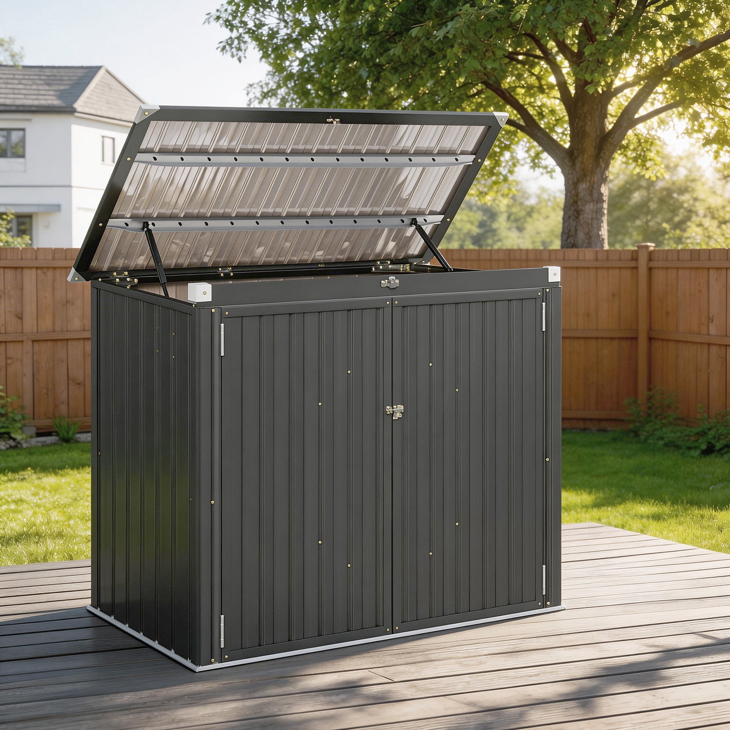 BaPiPro 5x2.6 ft Outdoor Storage Shed, Compact Metal Shed for Garden Tools, Weather Resistance Lockable Trash Can Shed, Patio & Backyard Storage Cabinet