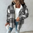 thumbnail image 5 of nerohusy Hooded Fleece Lined Jacket for Women - Plaid Long Sleeve Shacket Button Down Warm Fall Winter Coat with Pockets Gray,XL, 5 of 7