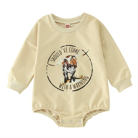 

Toddler Girl Clothes Boys Winter Longleeve Romper Bodysuit Clothes Cartoon Cow Printings Letter
