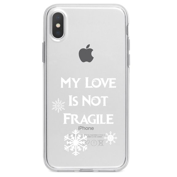 DistinctInk Clear Shockproof Hybrid Case for iPhone XR (6.1" Screen) - TPU Bumper Acrylic Back Tempered Glass Screen Protector - My Love Is Not Fragile - Snow Flakes