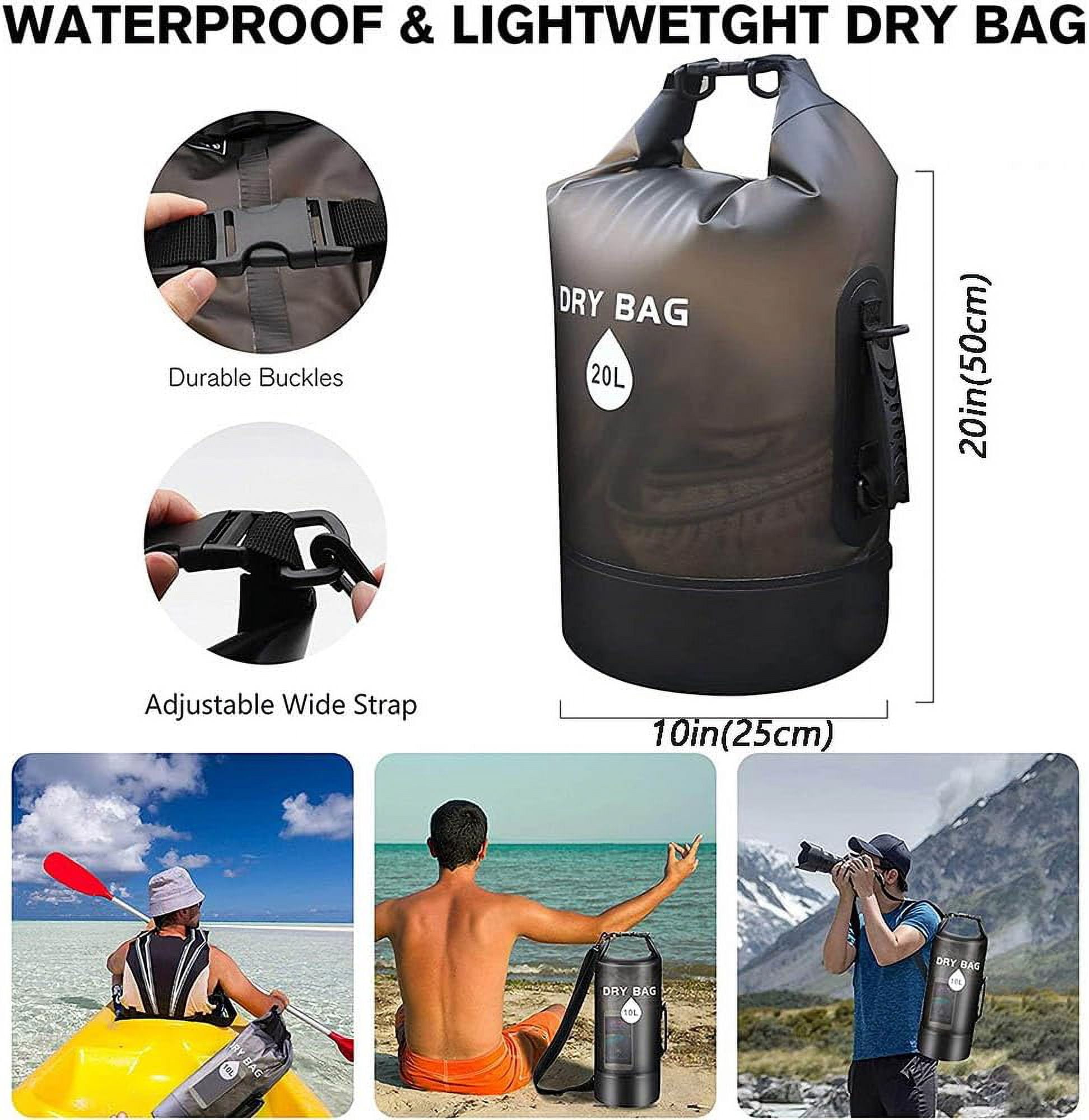 Wiher 10L/20L Waterproof Dry Bag，Dry Storage Bag Backpack with Kayaking, Beach, Rafting, Boating, Hiking, Camping and Fishing (Black)