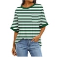 thumbnail image 2 of Women's Casual Blouse, Striped Print Short Sleeve Top with Pocket, Round Neck Lightweight Shirt for Everyday Wear, 2 of 7