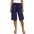 thumbnail image 2 of VBVC Women's Cotton Linen Drawstring Bermuda Shorts , Casual Knee Length Shorts For Women , Ladies' Summer Straight Leg Shorts with Pockets,Navy,S-3XL, 2 of 9