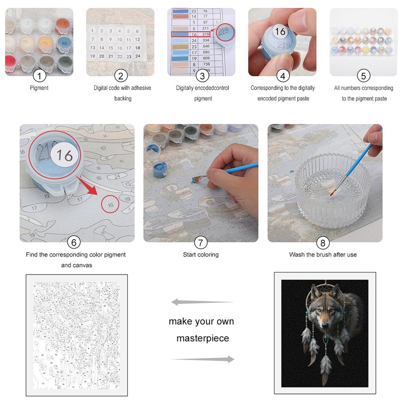 Paint By Numbers Kit for Adults Beginner - Dreamcatcher Wolf Feathers Art DIY Canvas Painting Kits for Adults, Frameless Paint By Number for Adults for Home Wall Decor 16x20 Inch