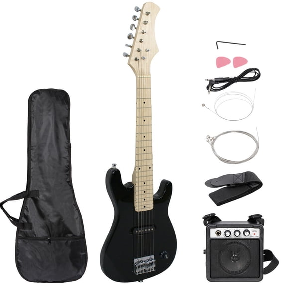 WSSYzyzf 30'' Kids Electric Guitar Beginner Combo, Black with 5W Amp, Case, and Strap