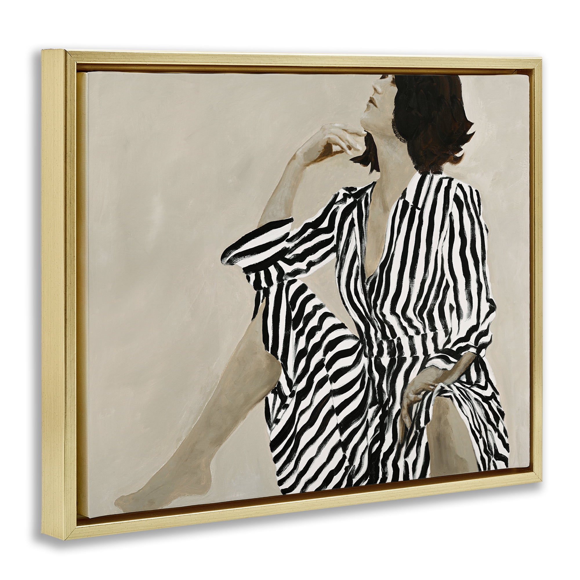 Stupell Industries Stylish Woman in Thought People Painting Gold Floater Framed Canvas Art Print Wall Art, 31 x 25