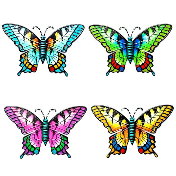 4 PCS Metal Butterfly Wall Art Decor,Metal Colorful Wall Sculpture,3D Outdoor Statues Indoor Sculptures Decorations for Patio Balcony Fence Home Décor