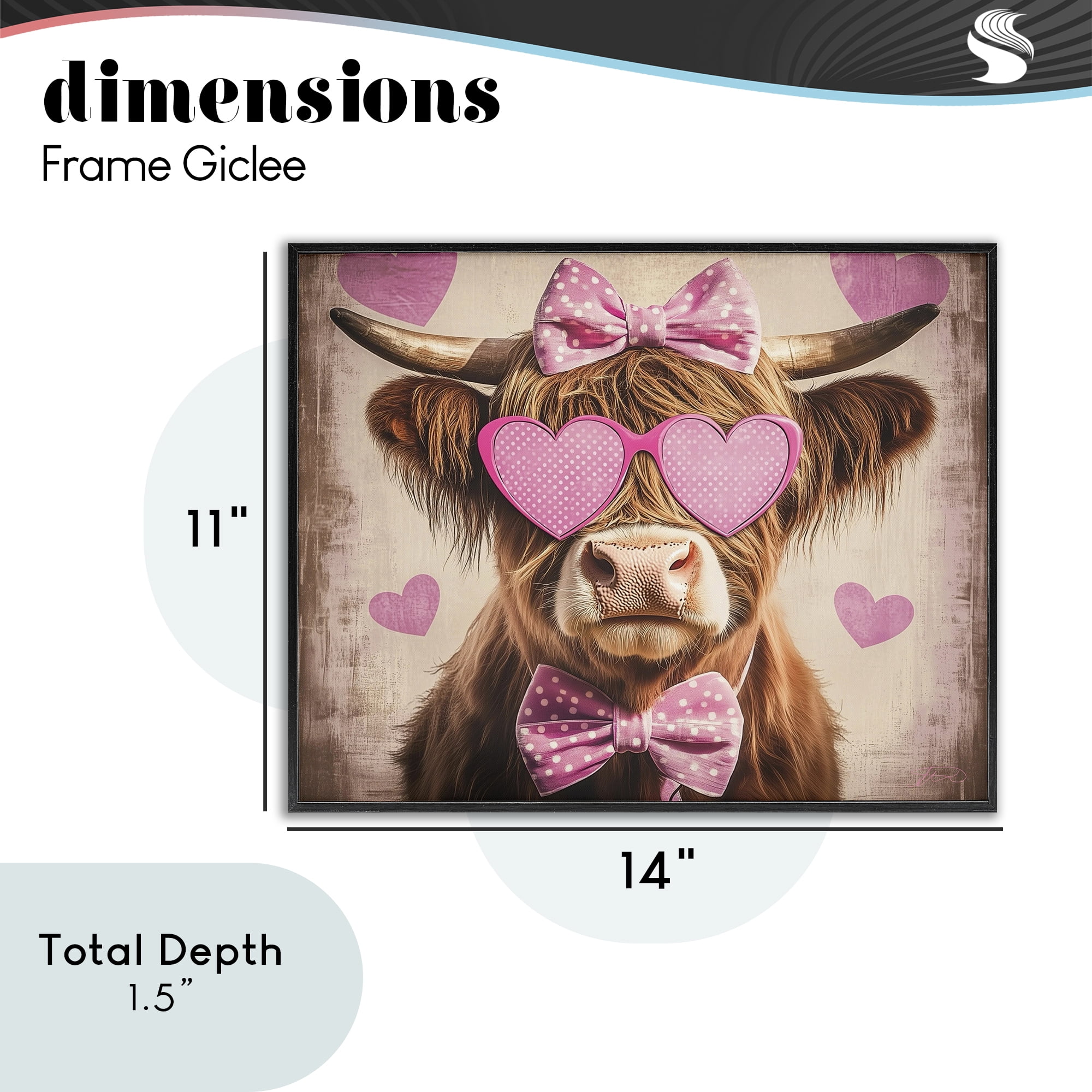Cute Cattle Pink Hearts Black Framed Giclee Art, design by Shawna Stewart