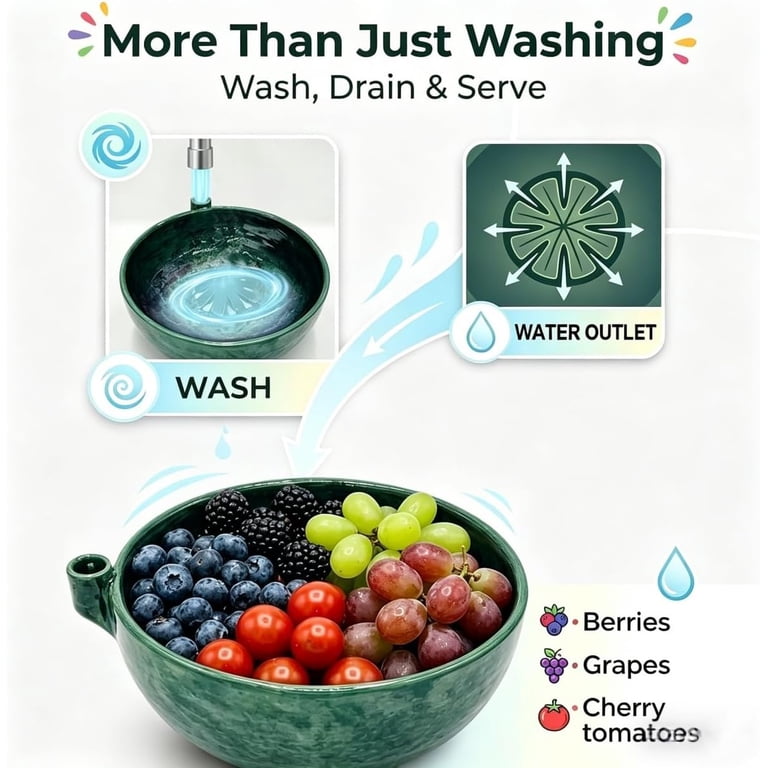 Self Rinsing Berry Bowl, The Original Artisan Swirling Berry Bowl