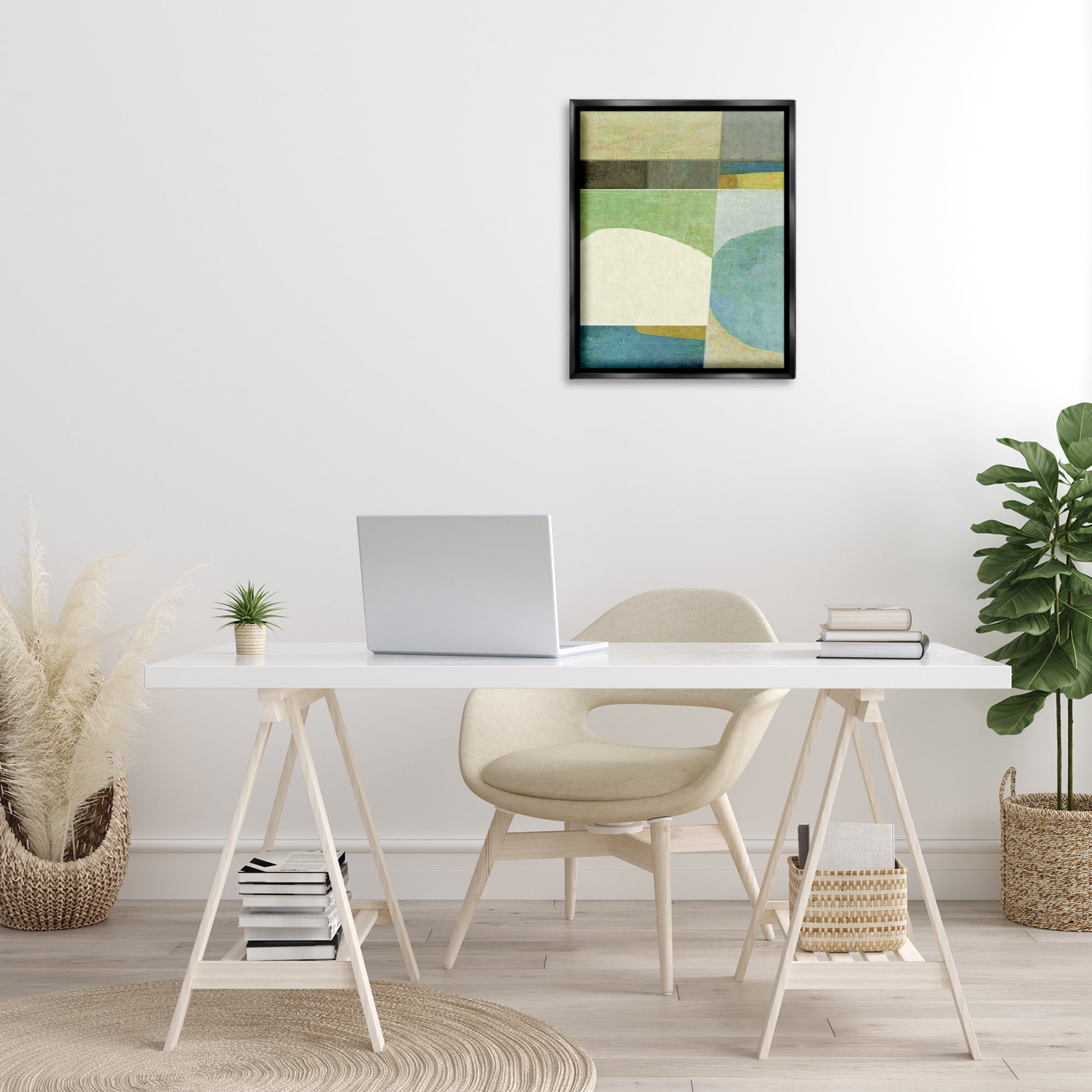 Stupell Industries Subtle Shapes Collage Abstract Painting Black Floater Framed Canvas Art Print Wall Art, 17 x 21