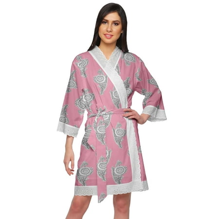 

Moomaya Short Printed Crossover Kimono Robes For Girls Nightwear Dressing Gown