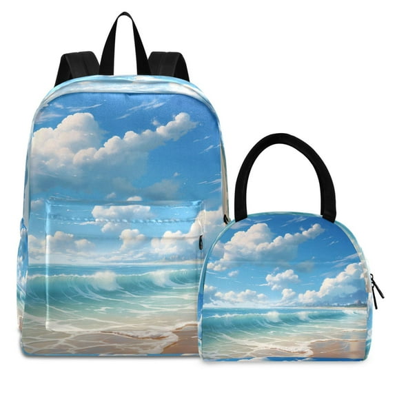 ALAZA Backpack Set Blue Sky and Sea Elementary School Bags Student BookBag with Lunch Bag