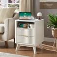 thumbnail image 6 of OKD Mid-Century Modern Nightstand with Charging Station, Wood End Table Side Table for Living Room, Fluted Panel, Solid White, 6 of 7