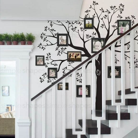 Staircase Family Tree Wall Decal - Black - Standard 109.5-Inch w x 105-Inch h
