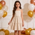 thumbnail image 7 of Girls Ruffle Tiered Dress Big Girls Solid Color Casual Spaghetti Strap Ruffle Trim Cake Dress Fashion Loose Fit Summer Daily Wear Outfit Beige, 7 of 7